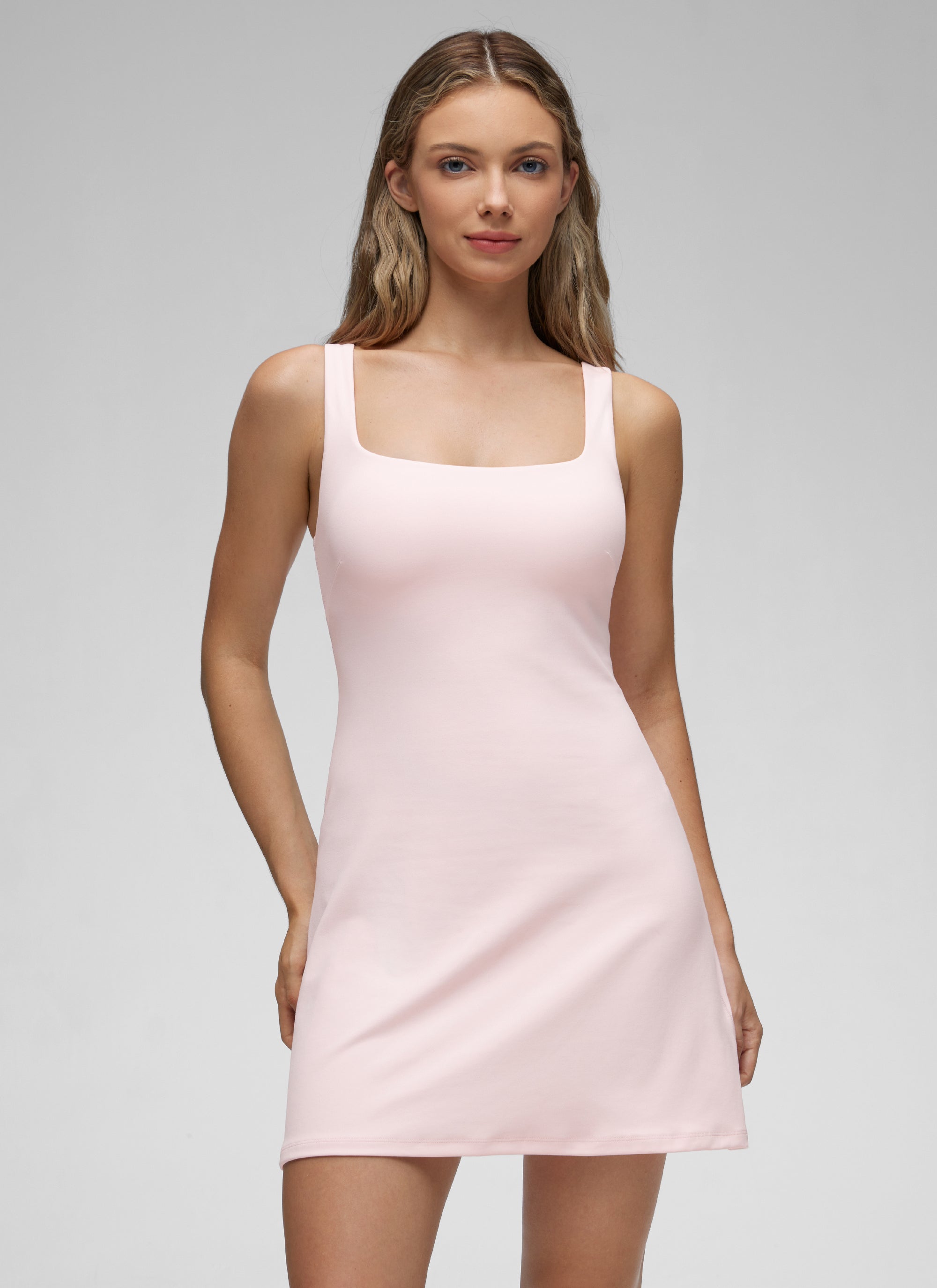 CRZ YOGA Mujer Vestido A-Line con Sujetador Integrado Escote Cuadrado Rosa Fresa