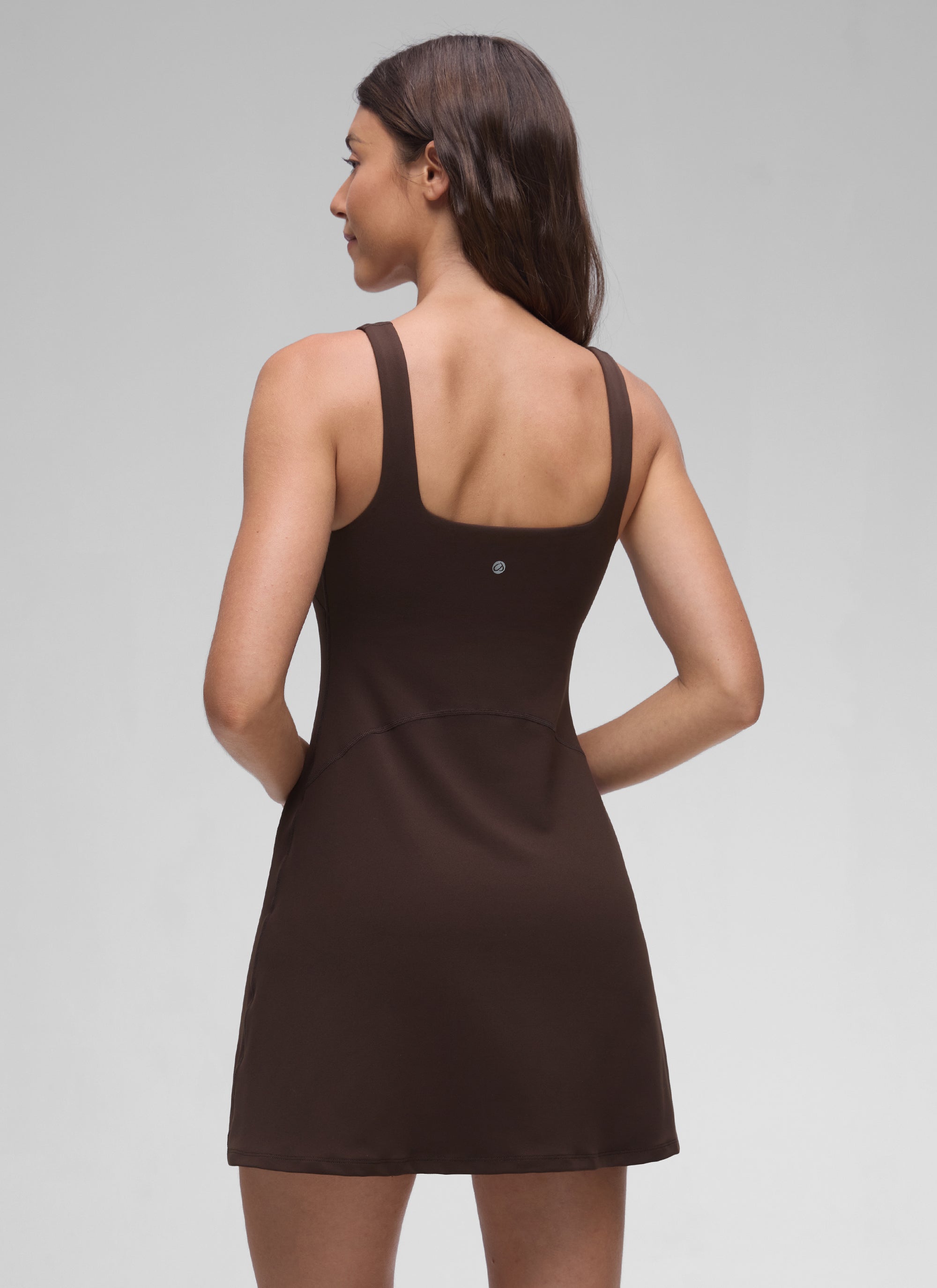 CRZ YOGA Mujer Vestido A-Line con Sujetador Integrado Escote Cuadrado Marrón Fudge Caliente