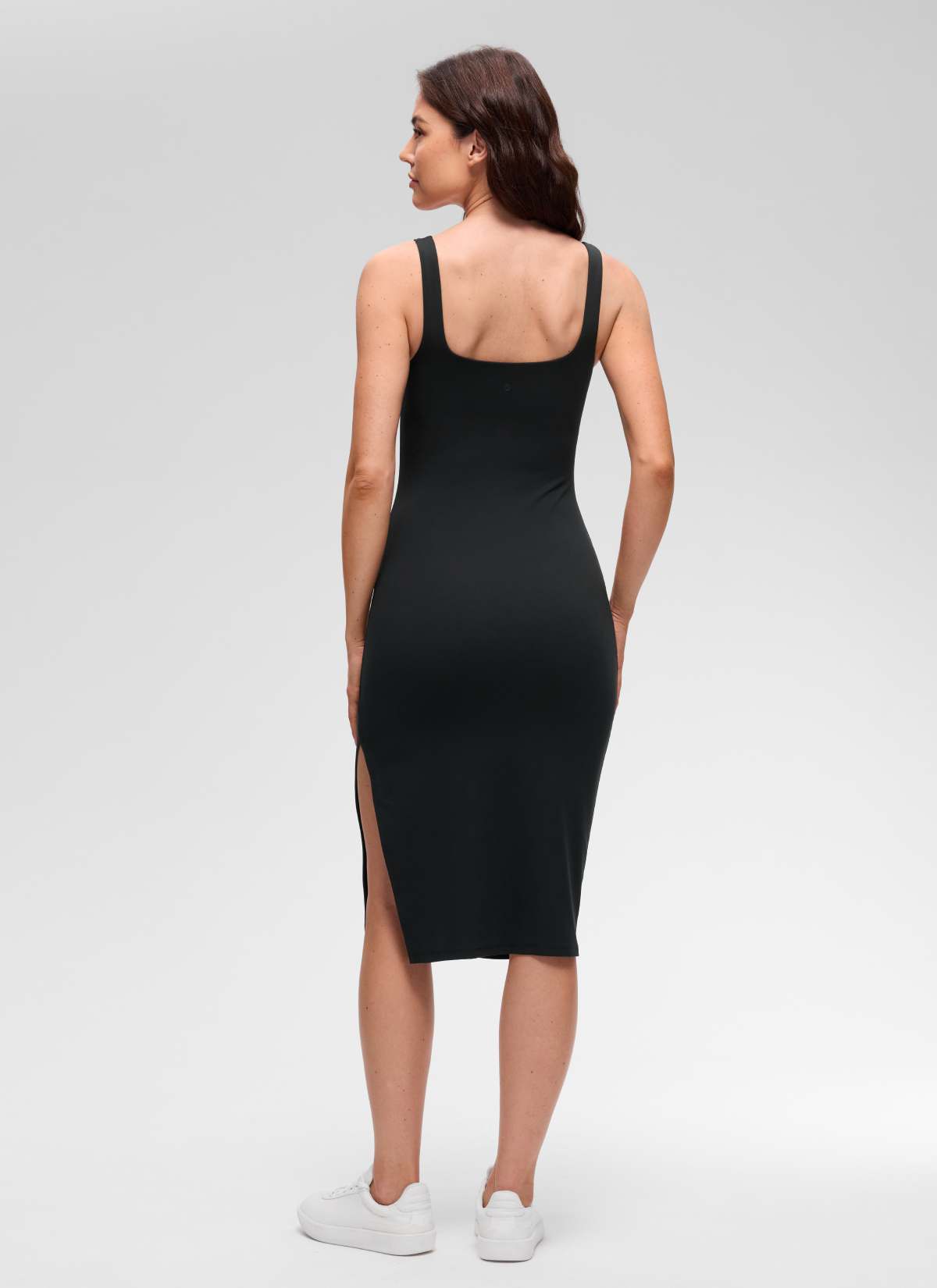 CRZ YOGA Vestido Cuello Cuadrado con Abertura para Mujer Butterluxe Negro