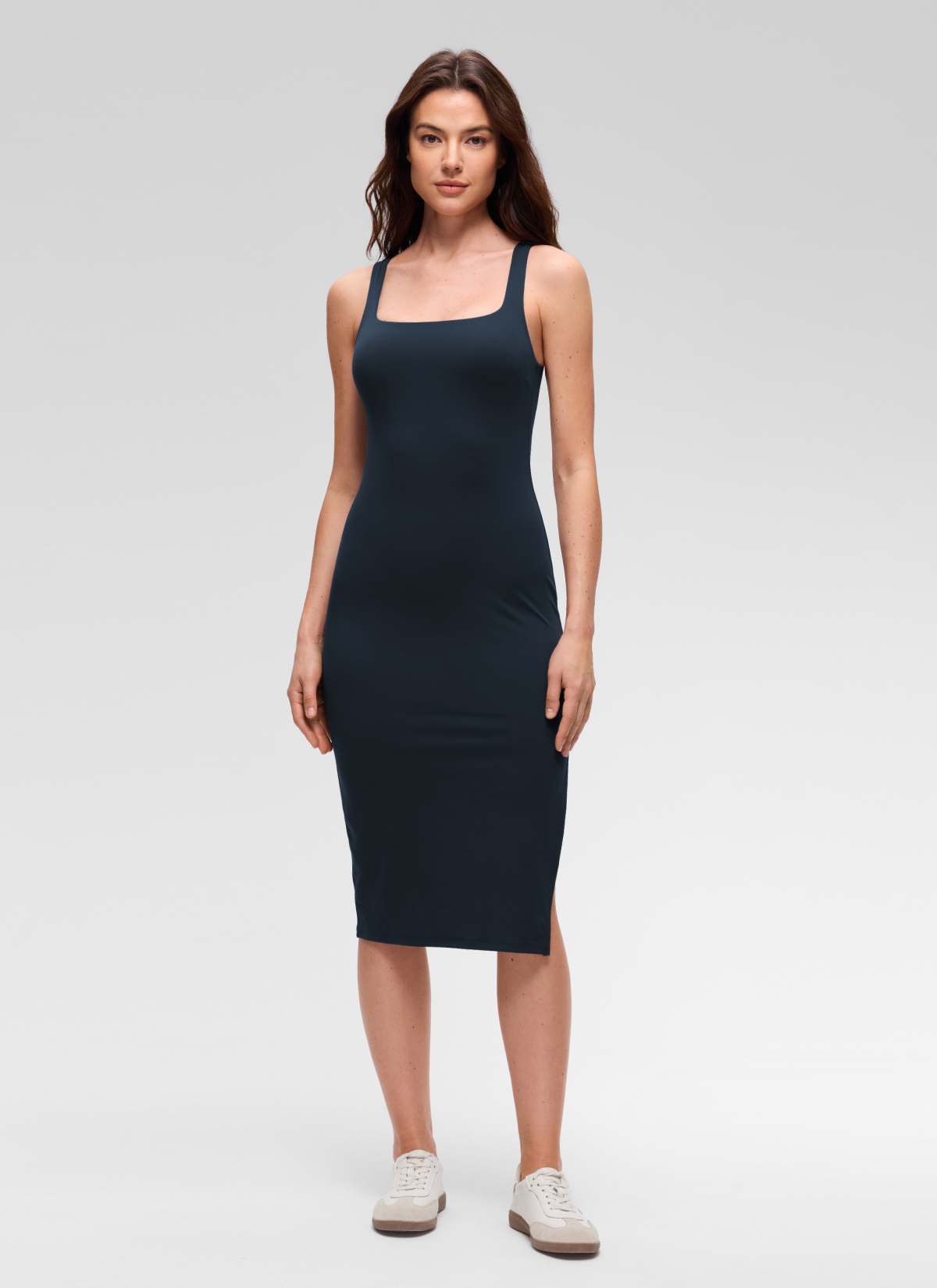 CRZ YOGA Vestido Cuello Cuadrado con Abertura para Mujer Butterluxe True Navy