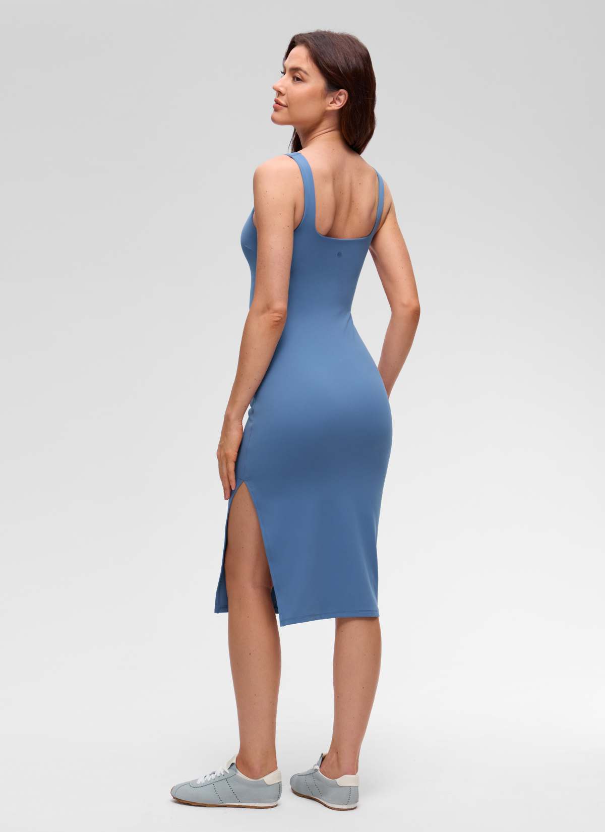 CRZ YOGA Vestido Cuello Cuadrado con Abertura para Mujer Butterluxe Oasis Azul