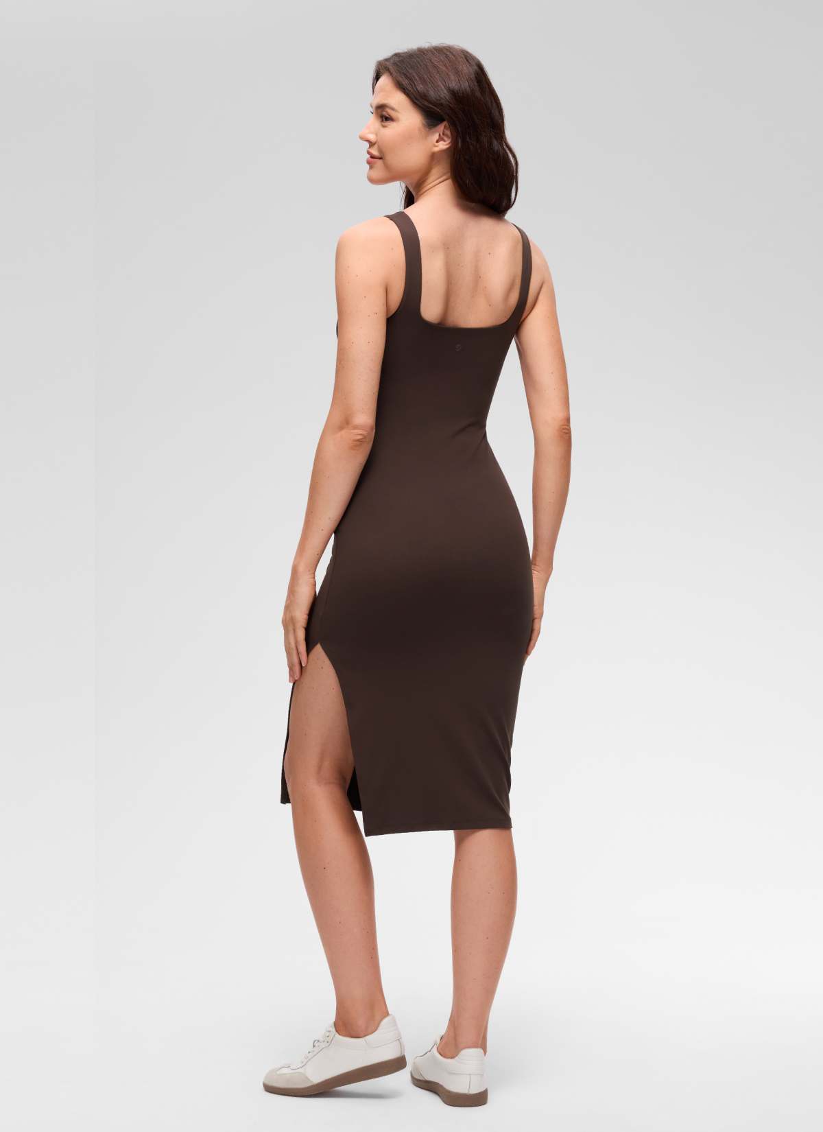 CRZ YOGA Vestido Cuello Cuadrado con Abertura para Mujer Butterluxe Marrón Fudge Caliente