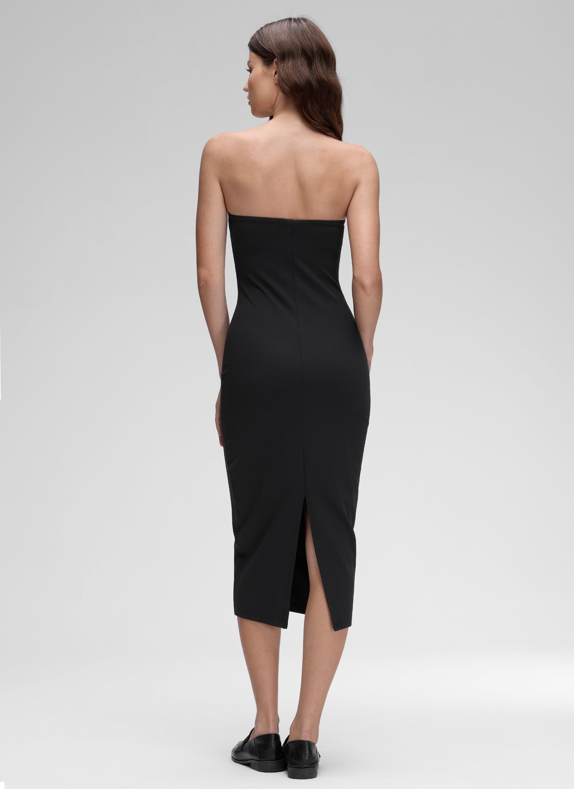 CRZ YOGA Vestido Midi Casual Sin Tirantes con Sujetador Integrado Negro