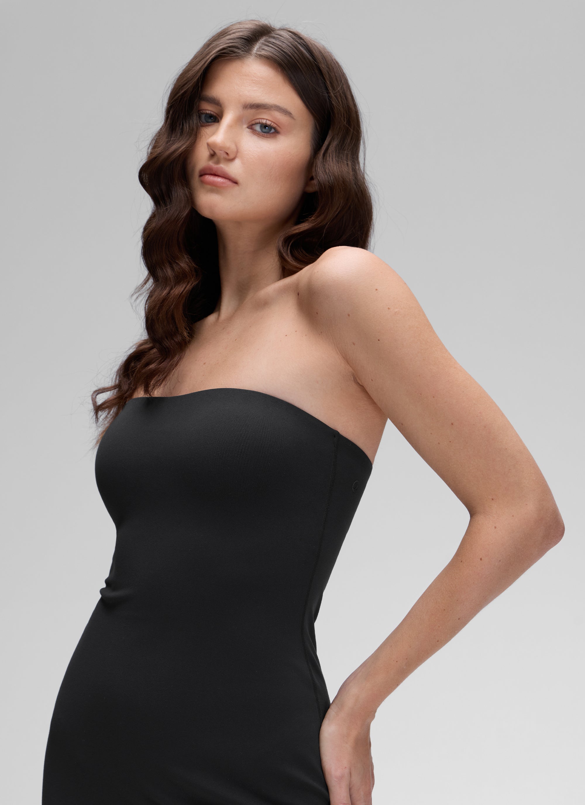 CRZ YOGA Vestido Midi Casual Sin Tirantes con Sujetador Integrado Negro