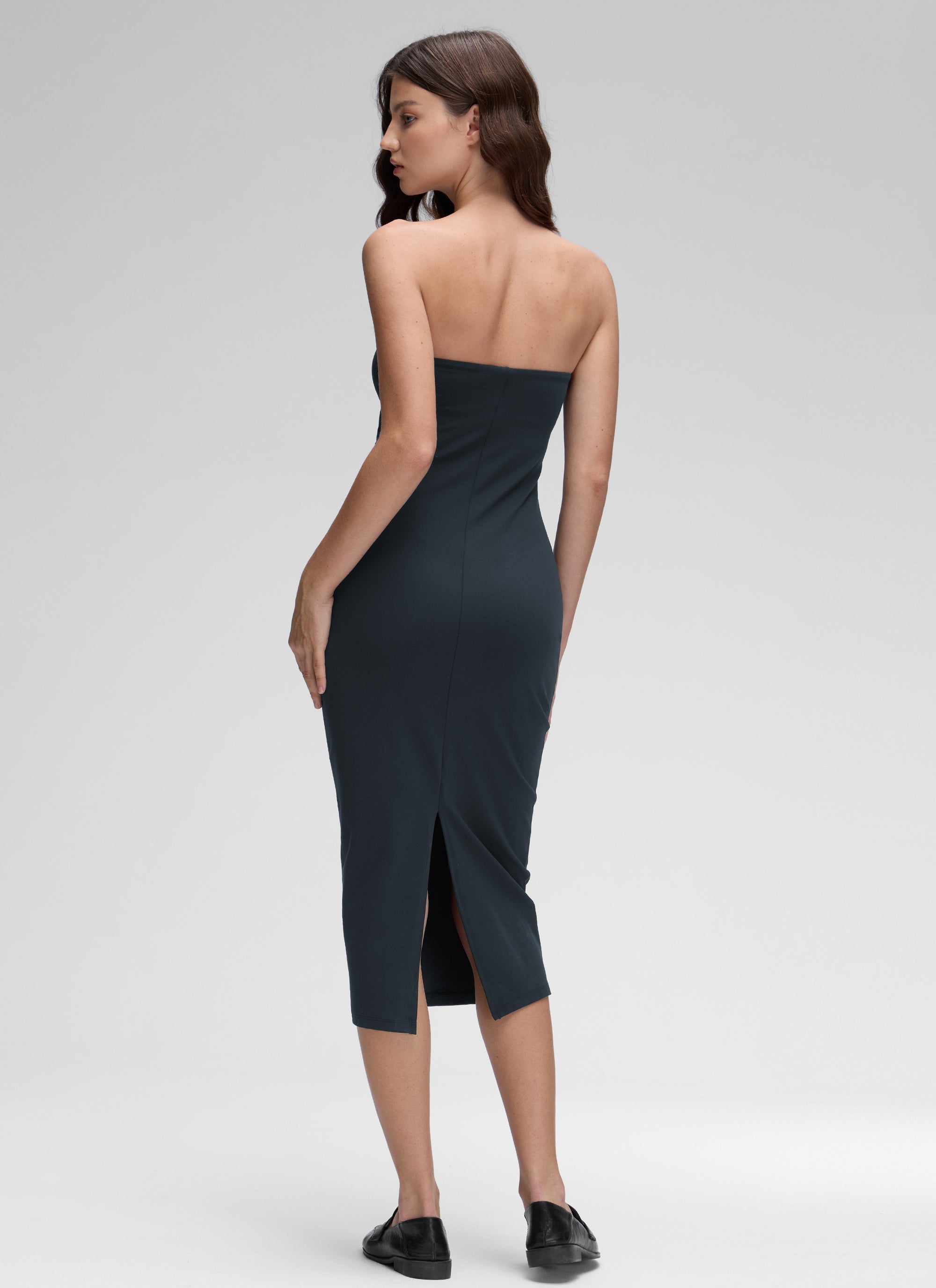 CRZ YOGA Vestido Midi Casual Sin Tirantes con Sujetador Integrado True Navy