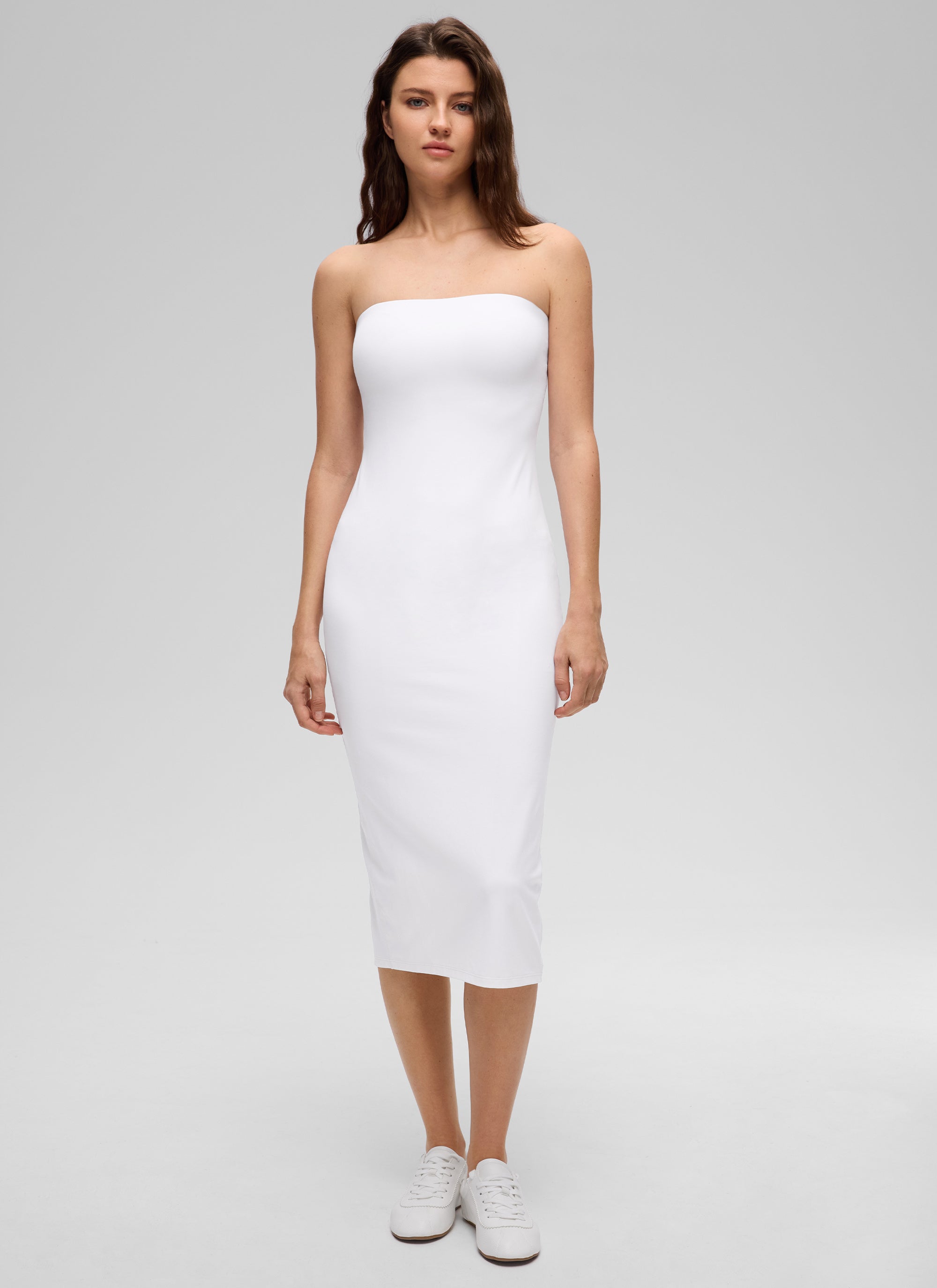 CRZ YOGA Vestido Midi Casual Sin Tirantes con Sujetador Integrado blanco