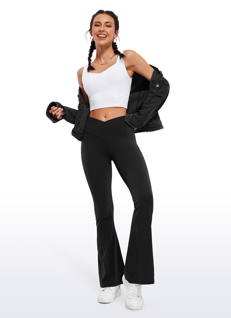 CRZ YOGA Butterluxe Leggings Acampanados con Escote en V para Mujer Negro
