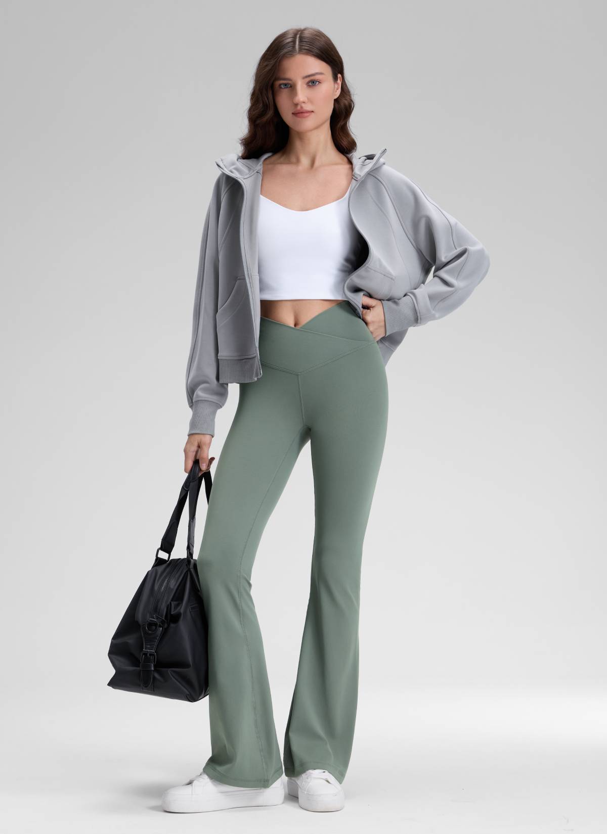 CRZ YOGA Butterluxe Leggings Acampanados con Escote en V para Mujer Salvia gris