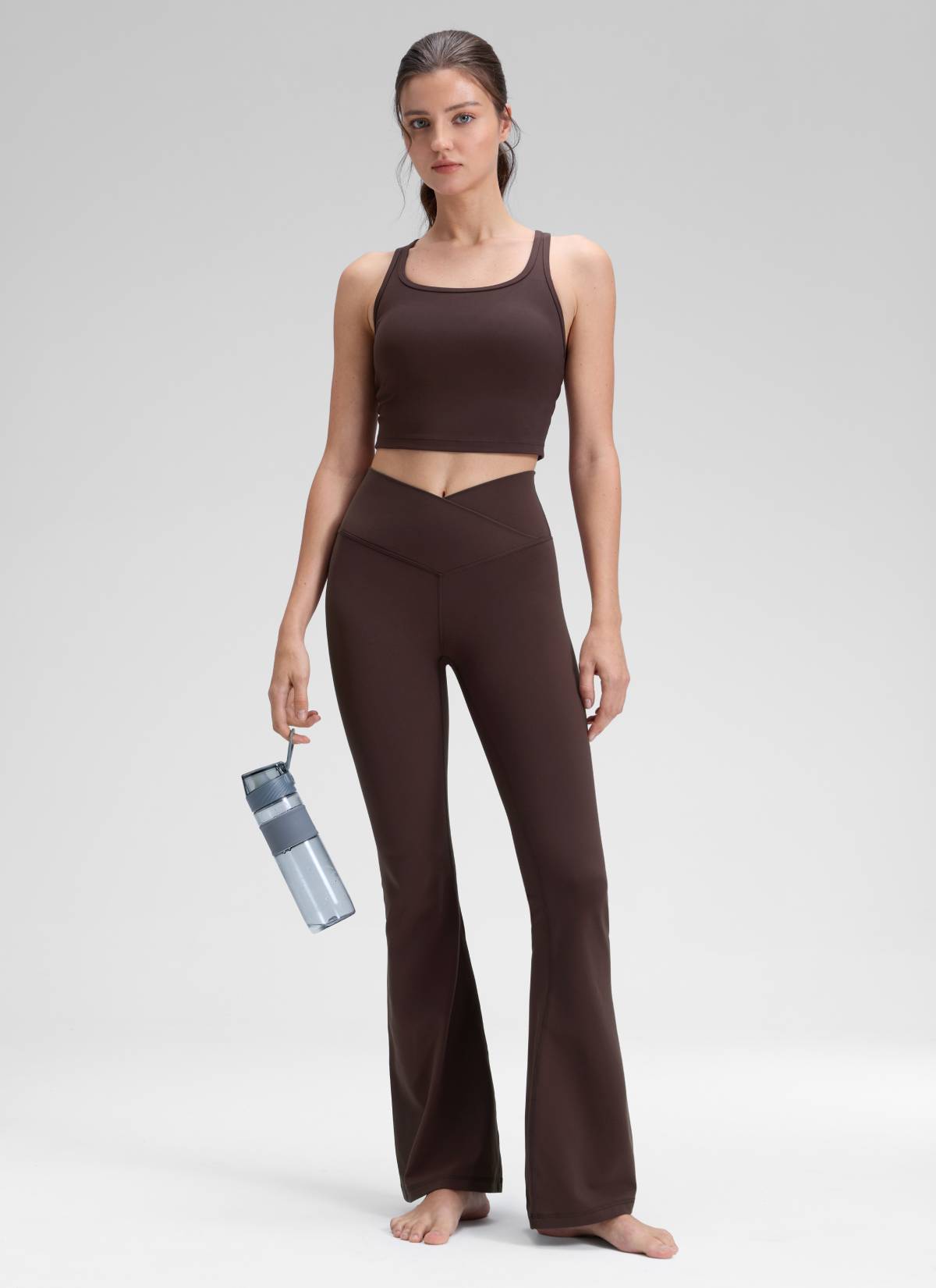 CRZ YOGA Butterluxe Leggings Acampanados con Escote en V para Mujer Marrón Fudge Caliente