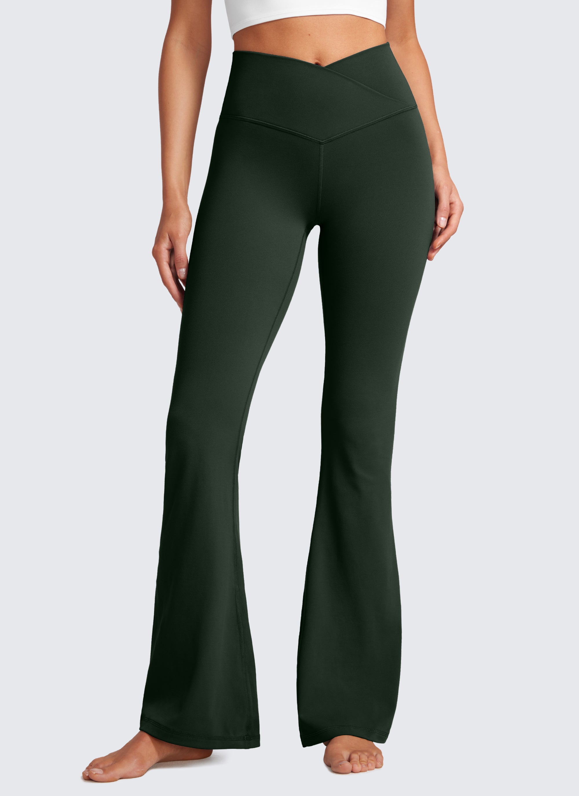 CRZ YOGA Butterluxe Leggings Acampanados con Escote en V para Mujer Leyenda Verde