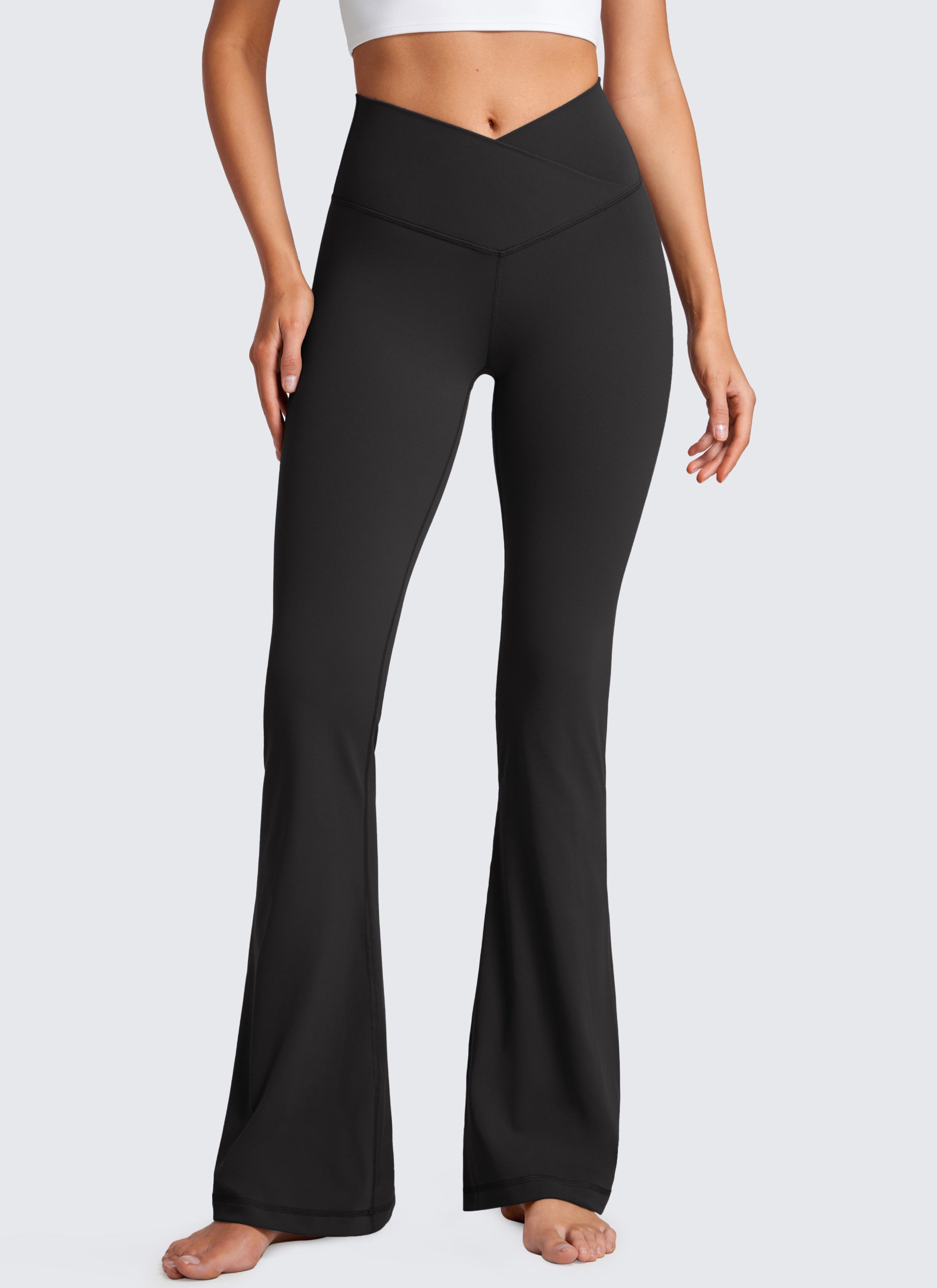 CRZ YOGA Leggings de Mujer Butterluxe V Crossover Cintura Alta 33 Pulgadas Negro