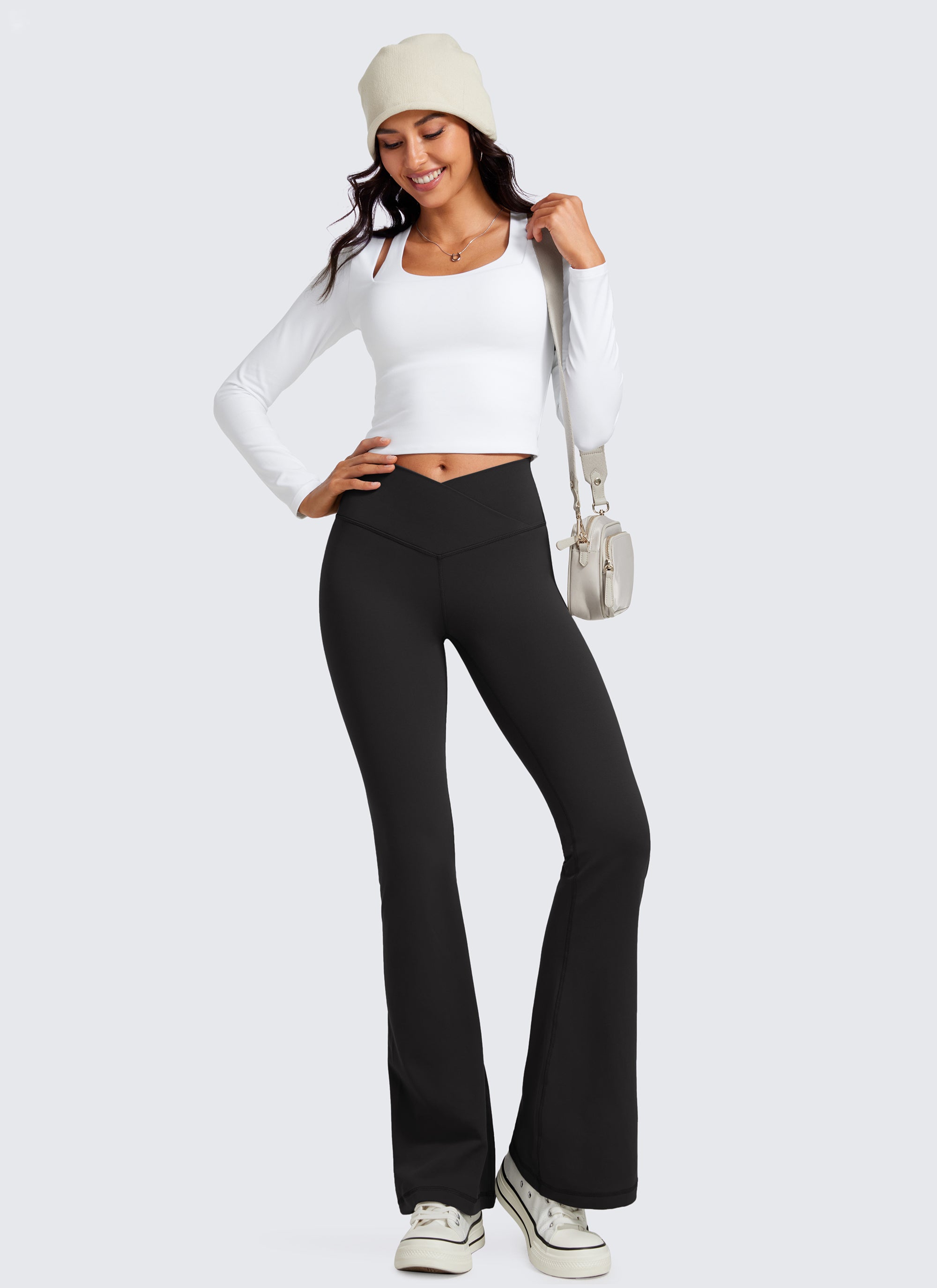 CRZ YOGA Leggings de Mujer Butterluxe V Crossover Cintura Alta 33 Pulgadas Negro