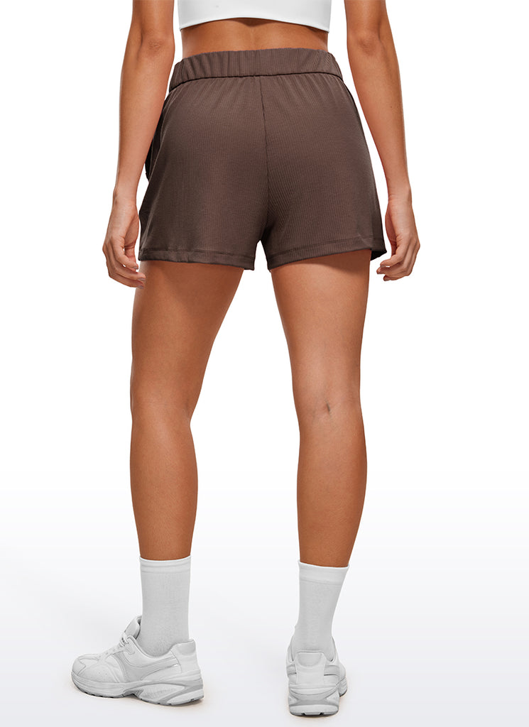 CRZ YOGA Shorts de Sudor de Cintura Alta Acanalados para Mujer de 3'' True Navy