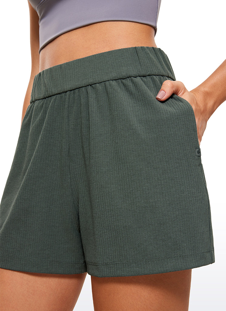CRZ YOGA Shorts de Sudor de Cintura Alta Acanalados para Mujer de 3'' Salvia gris