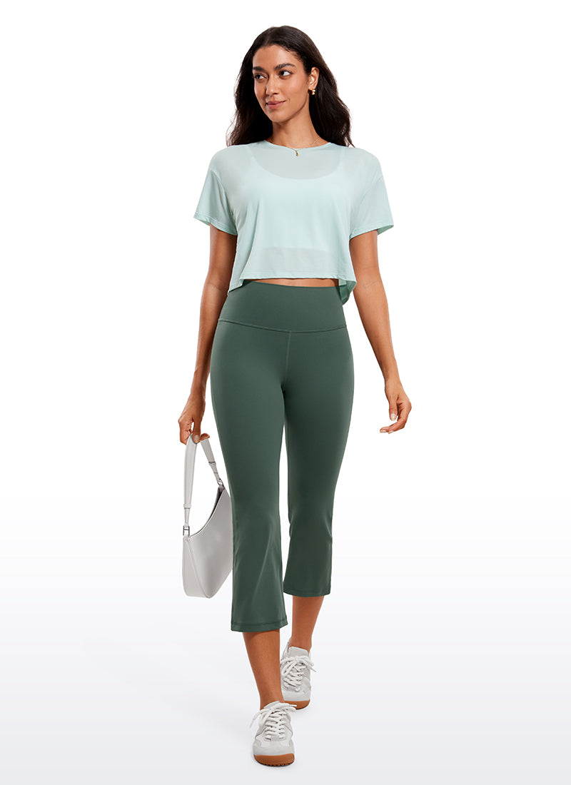 CRZ YOGA Leggings de Pierna Ancha de Cintura Alta con Bolsillos Verde Bosque Oscuro