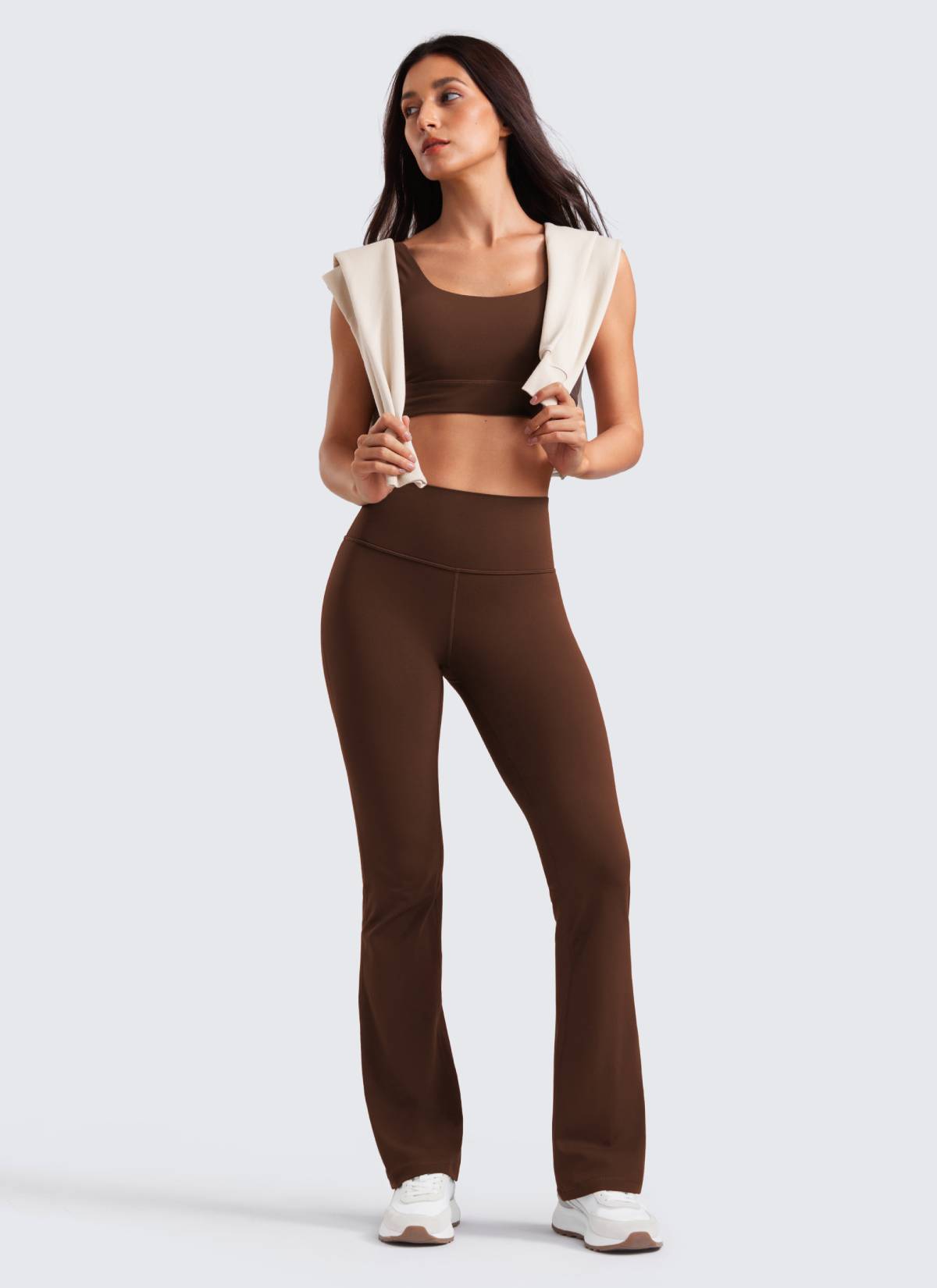 CRZ YOGA Leggings de Cintura Alta y Pierna Acampanada para Mujer Marrón Lava