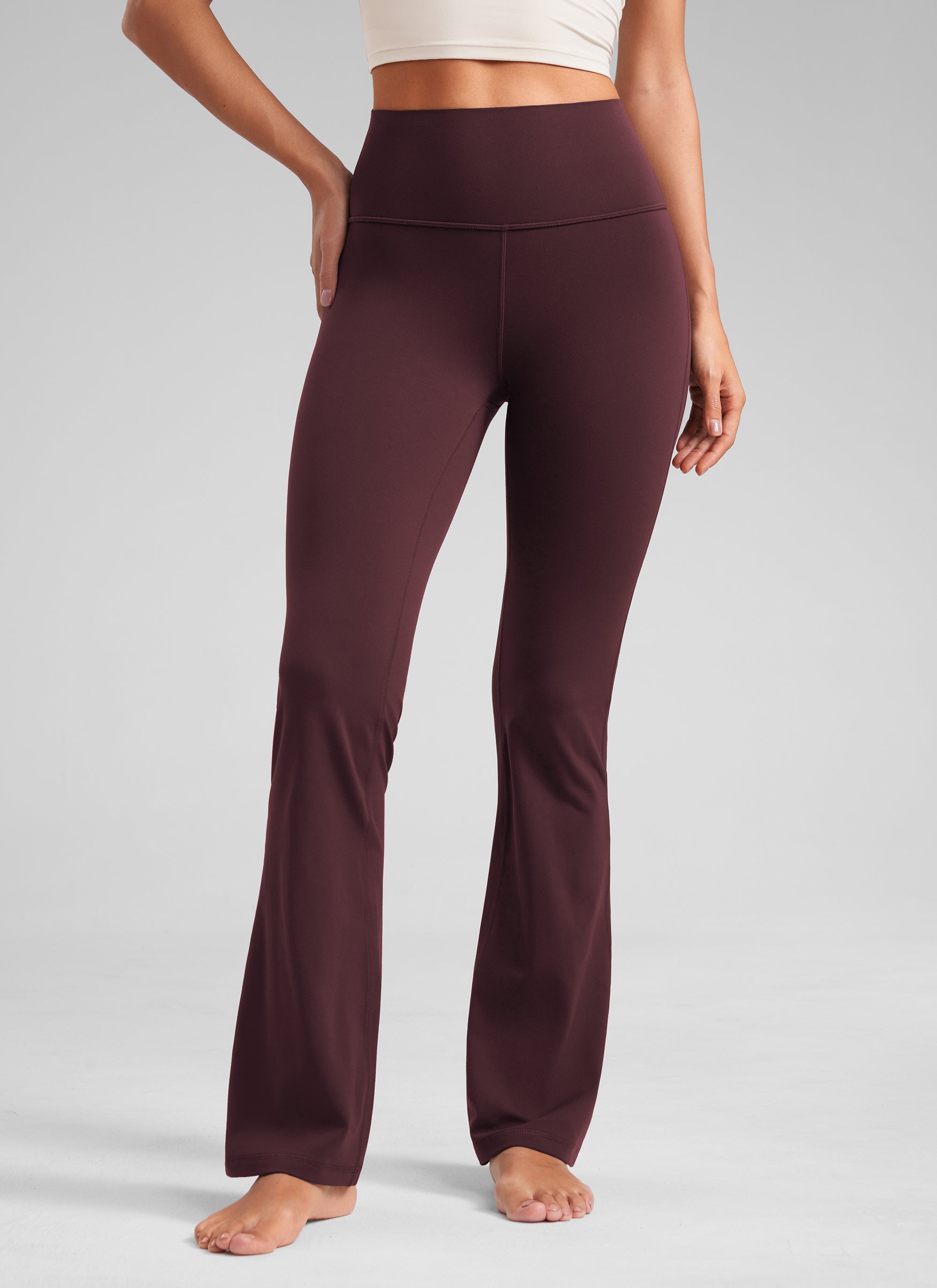 CRZ YOGA Leggings de Cintura Alta y Pierna Acampanada para Mujer Ciruela madura