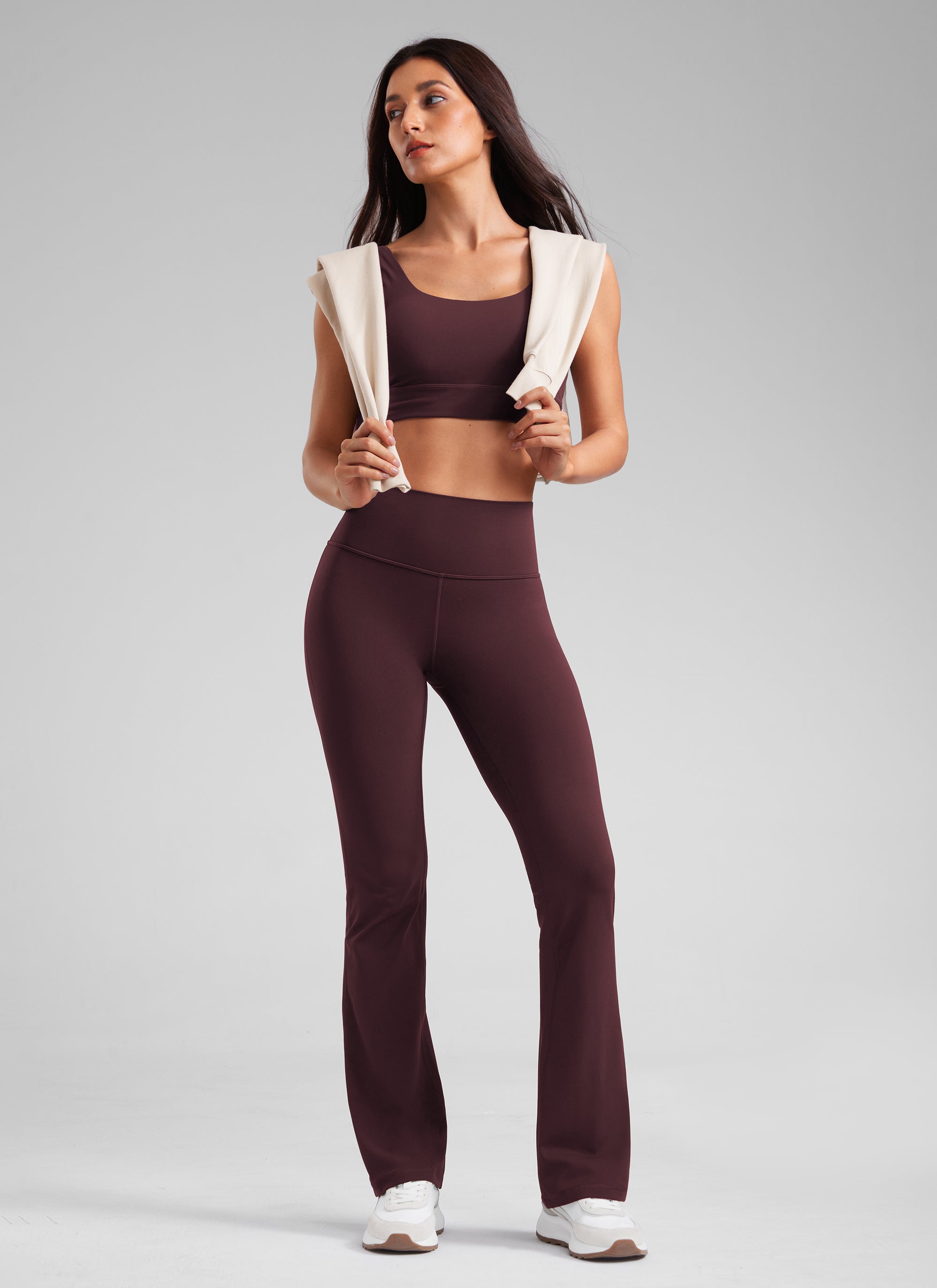 CRZ YOGA Leggings de Cintura Alta y Pierna Acampanada para Mujer Ciruela madura