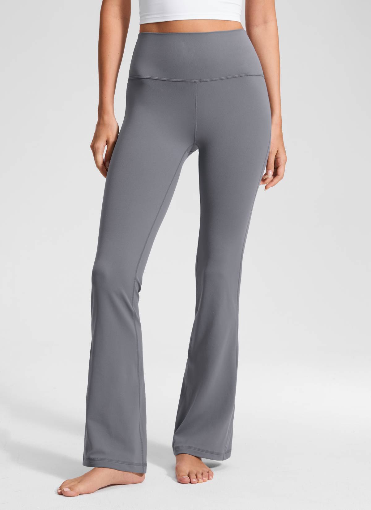 CRZ YOGA Leggings de Cintura Alta y Pierna Acampanada para Mujer Gris Solar