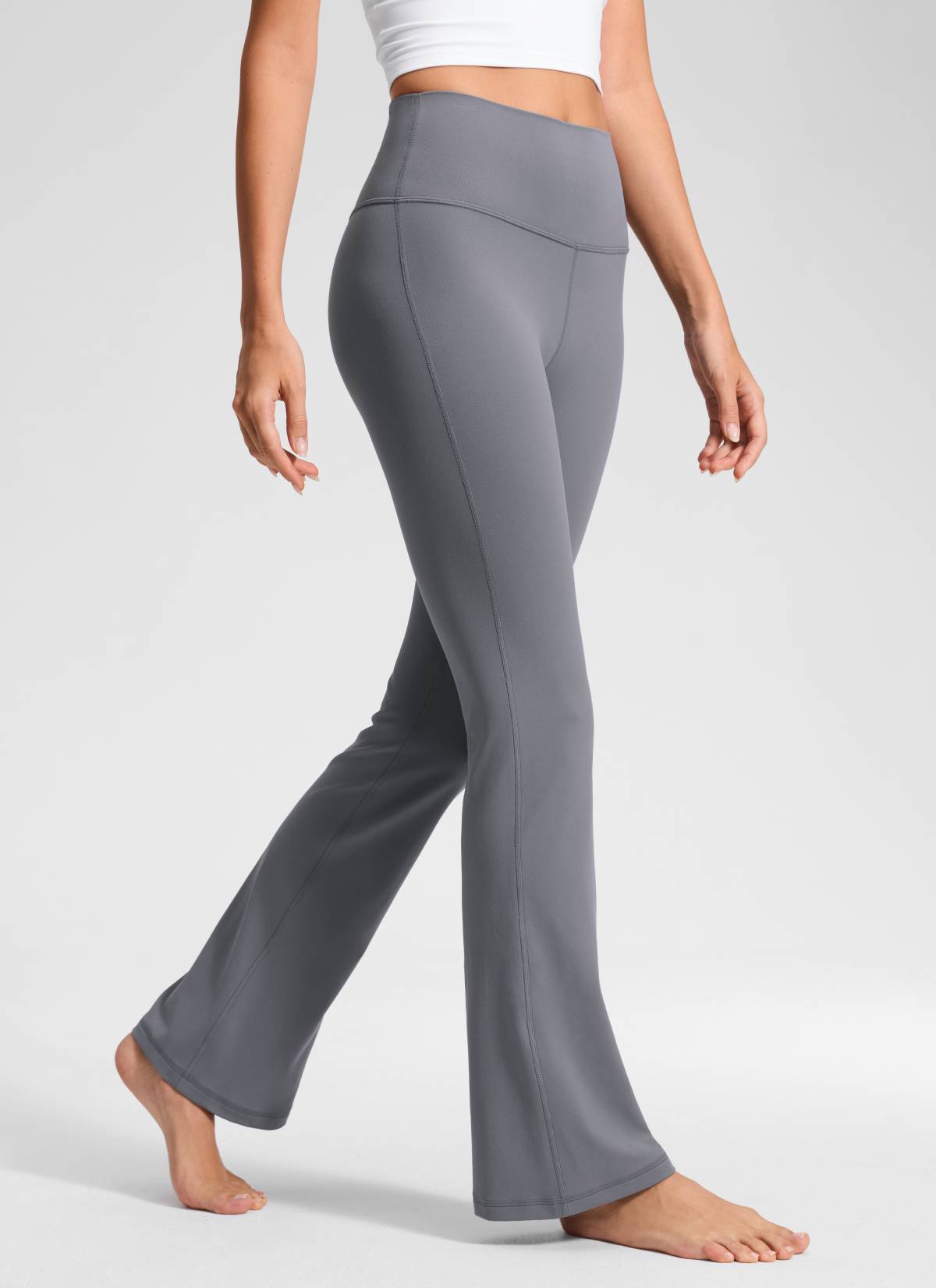 CRZ YOGA Leggings de Cintura Alta y Pierna Acampanada para Mujer Gris Solar