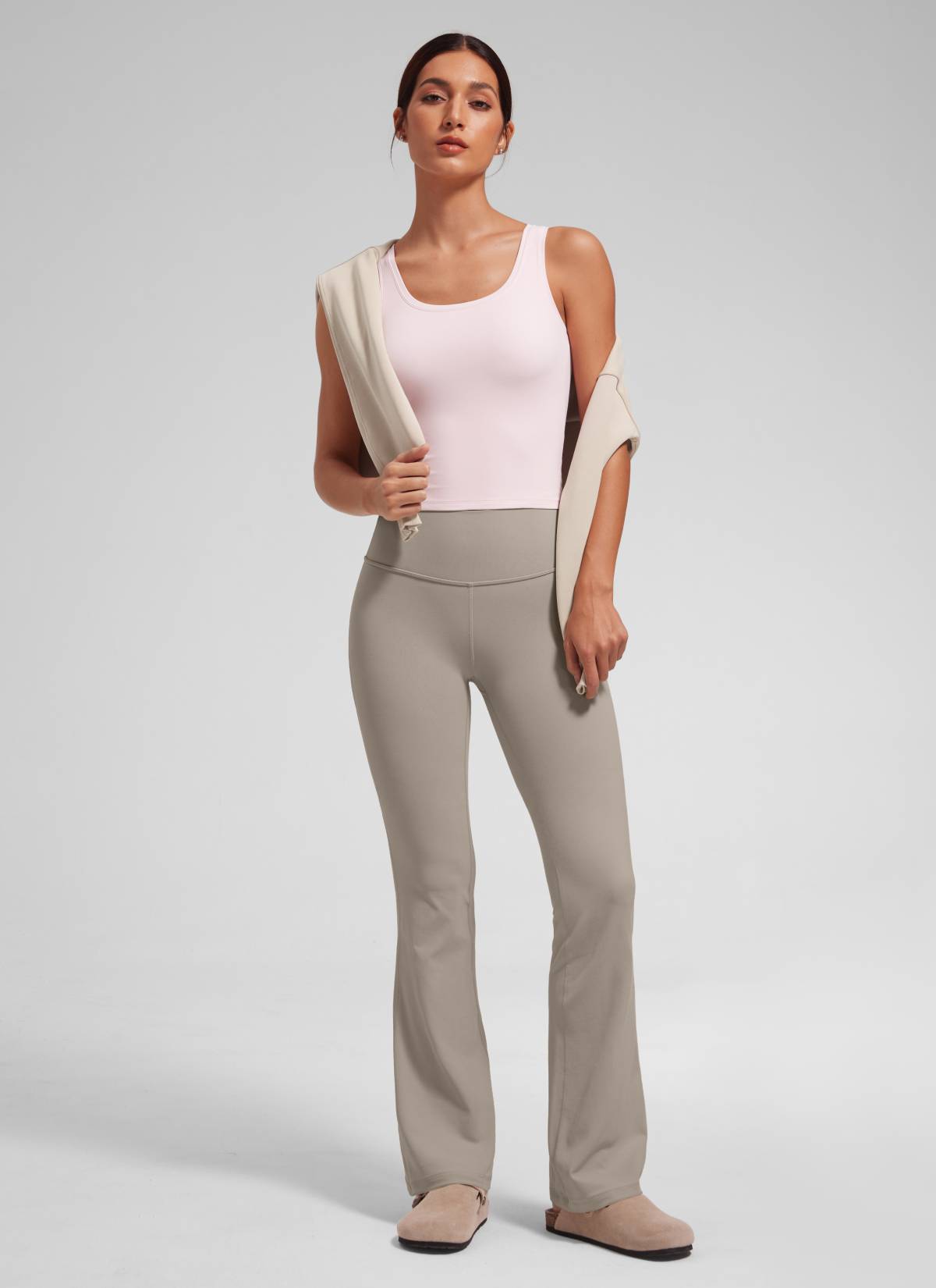 CRZ YOGA Leggings de Cintura Alta y Pierna Acampanada para Mujer Gris Ceniza Cálido