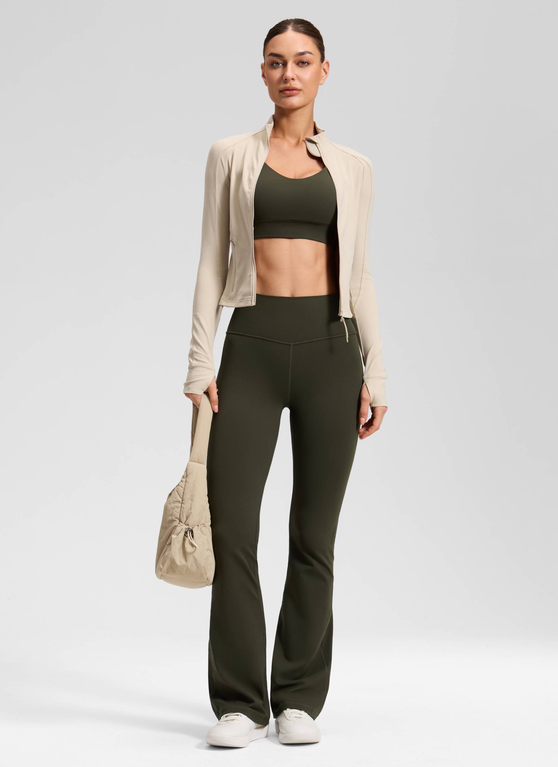 CRZ YOGA Leggings de Cintura Alta y Pierna Acampanada para Mujer Verde Oliva