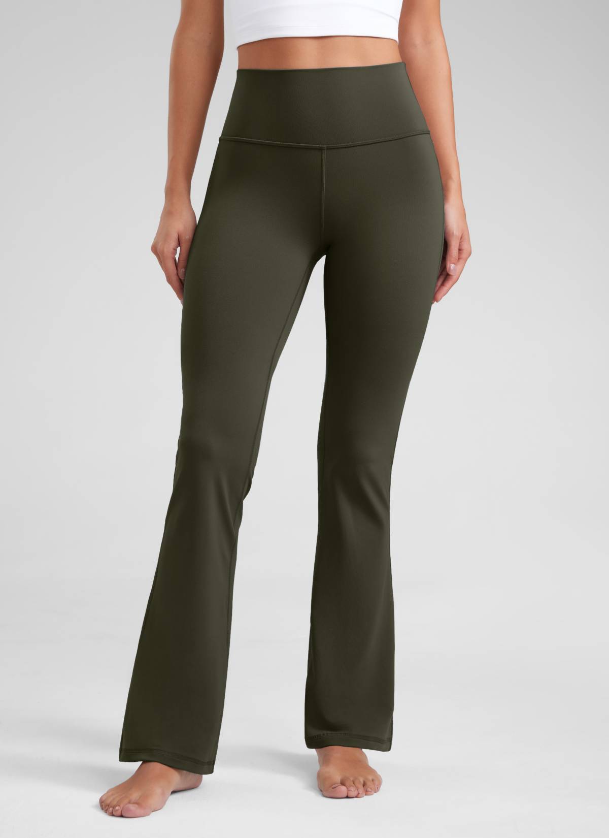 CRZ YOGA Leggings de Cintura Alta y Pierna Acampanada para Mujer Verde Oliva