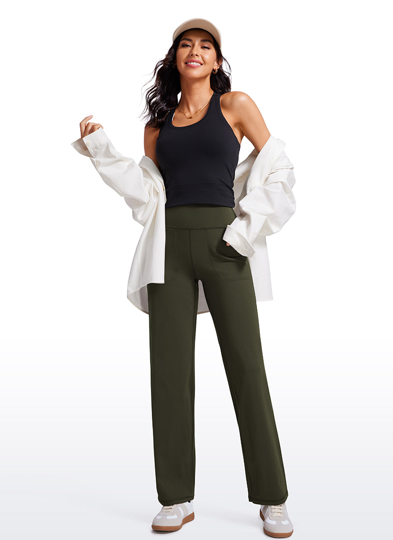CRZ YOGA Butterluxe Pantalones de Pierna Ancha con Bolsillospara Mujer Verde Oliva
