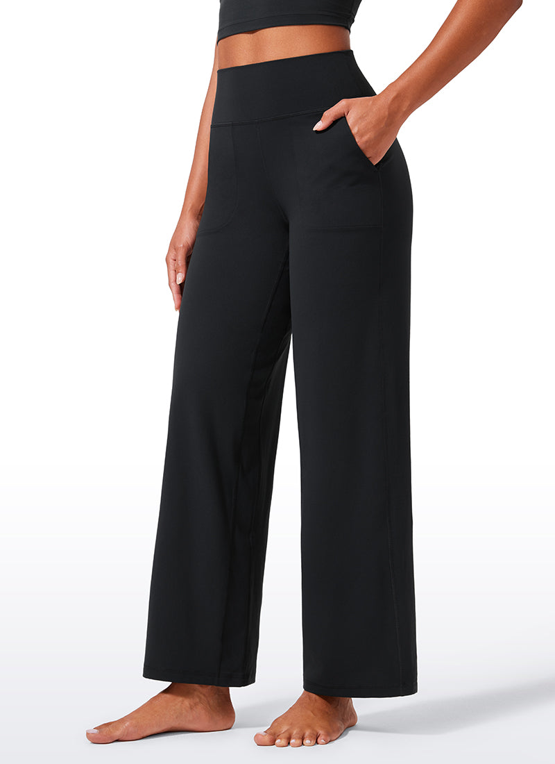 CRZ YOGA Pantalones de Cintura Alta y Pierna Ancha con Bolsillos Negro