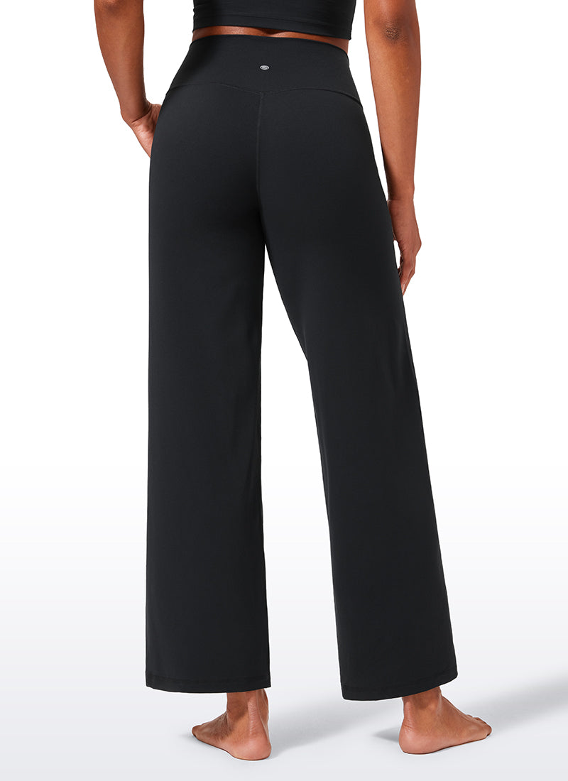 CRZ YOGA Pantalones de Cintura Alta y Pierna Ancha con Bolsillos Negro
