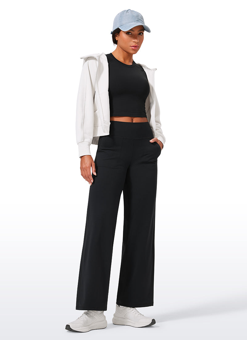CRZ YOGA Pantalones de Cintura Alta y Pierna Ancha con Bolsillos Negro