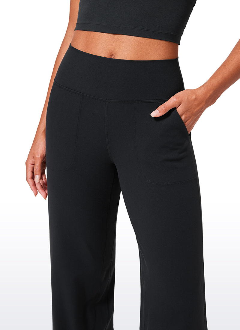 CRZ YOGA Pantalones de Cintura Alta y Pierna Ancha con Bolsillos Negro