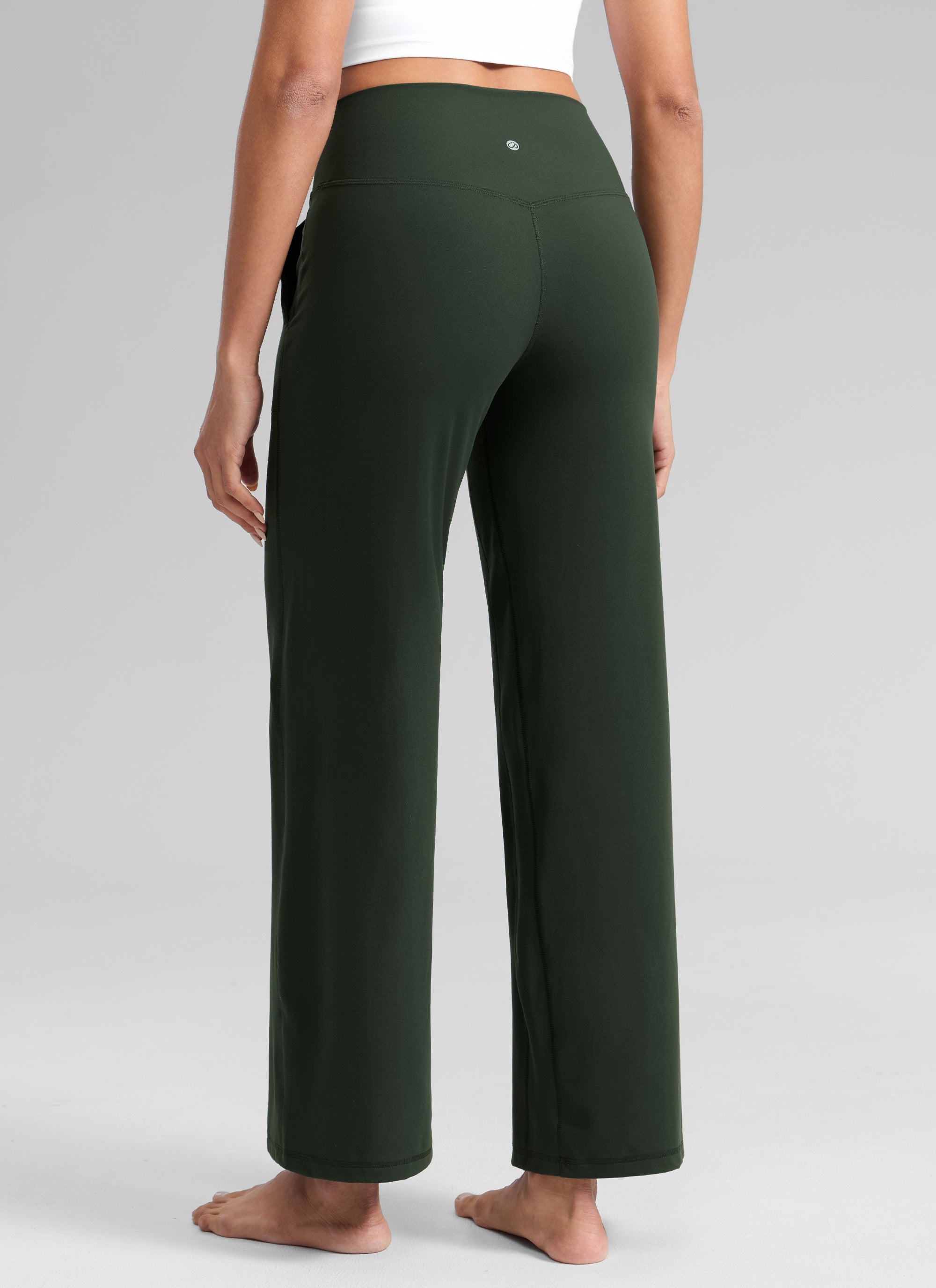 CRZ YOGA Pantalones de Cintura Alta y Pierna Ancha con Bolsillos Leyenda Verde