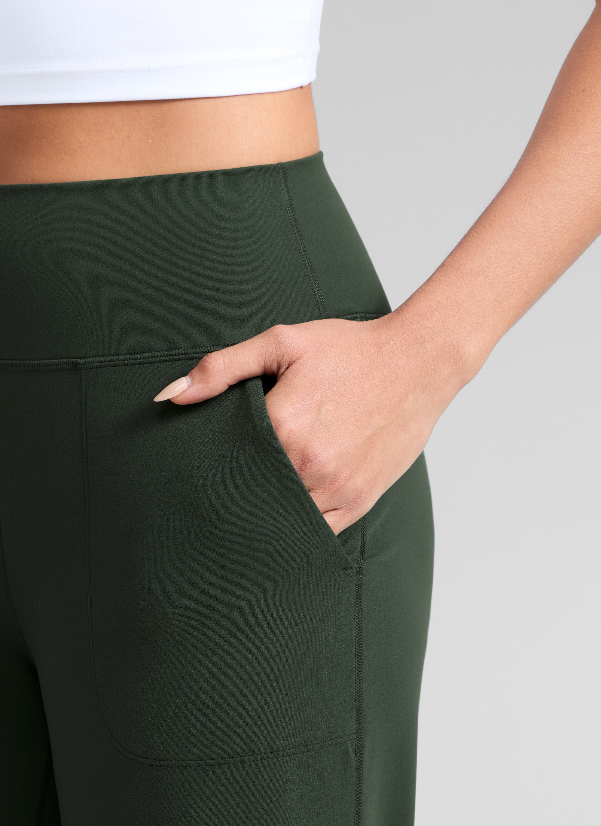 CRZ YOGA Pantalones de Cintura Alta y Pierna Ancha con Bolsillos Leyenda Verde