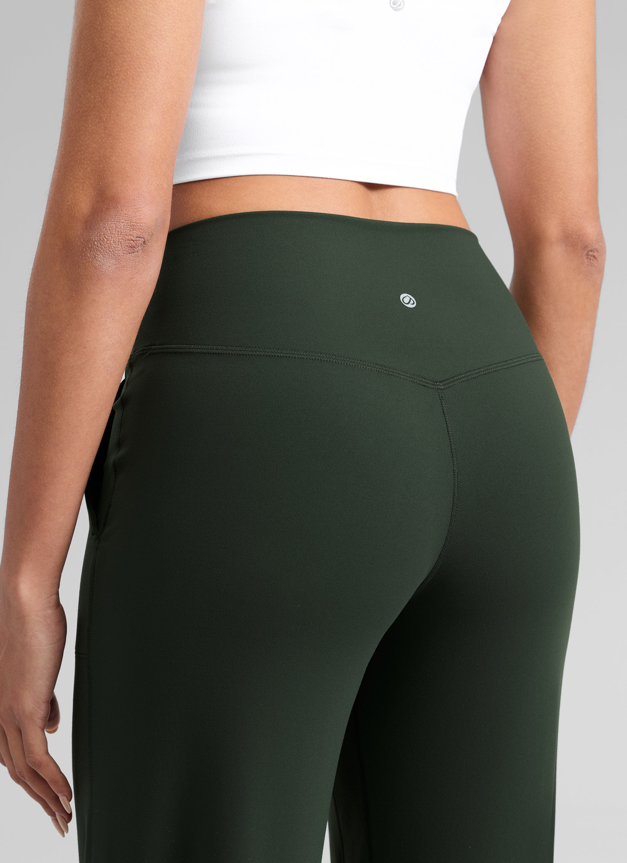 CRZ YOGA Pantalones de Cintura Alta y Pierna Ancha con Bolsillos Leyenda Verde
