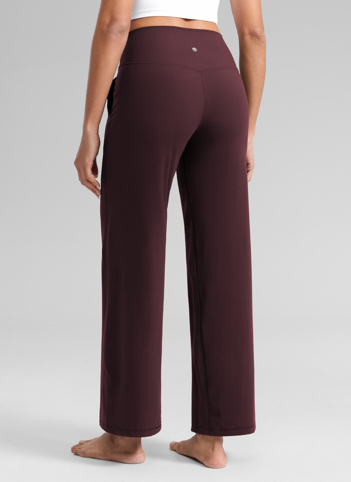 CRZ YOGA Pantalones de Cintura Alta y Pierna Ancha con Bolsillos Ciruela madura