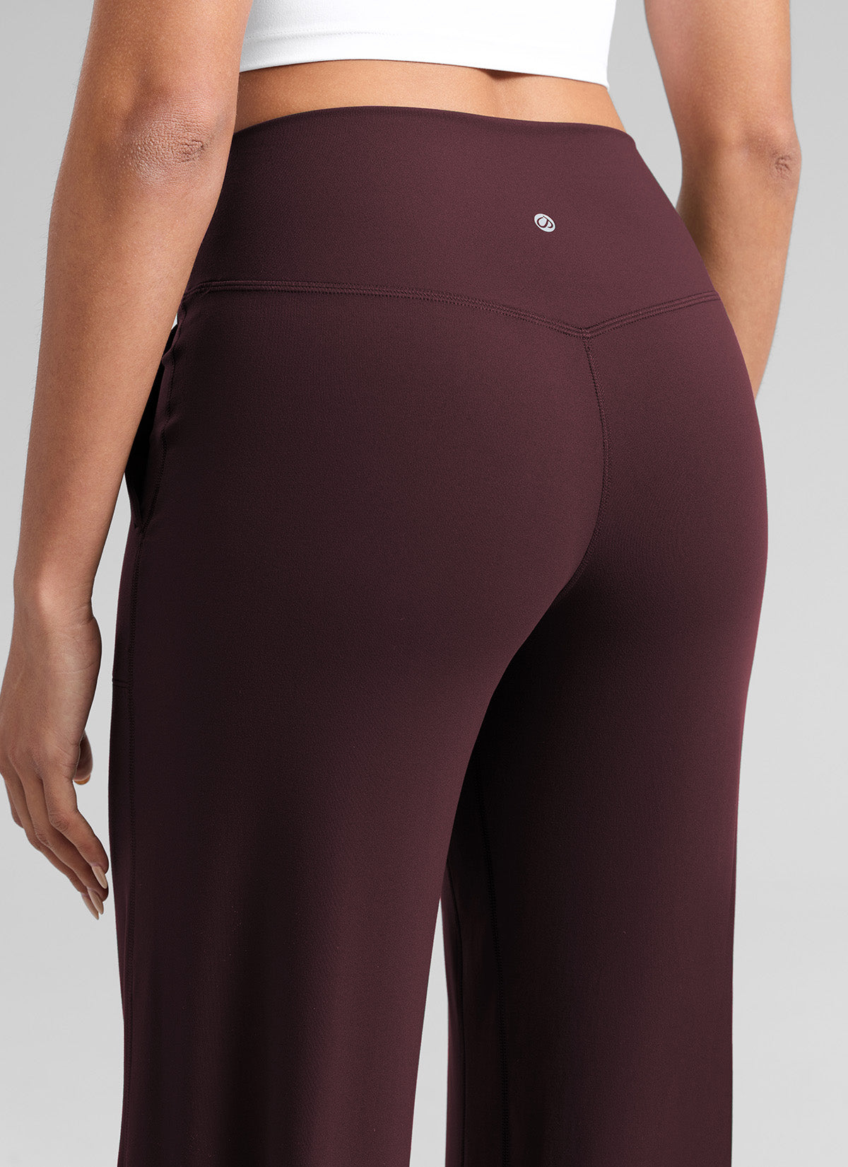 CRZ YOGA Pantalones de Cintura Alta y Pierna Ancha con Bolsillos Ciruela madura