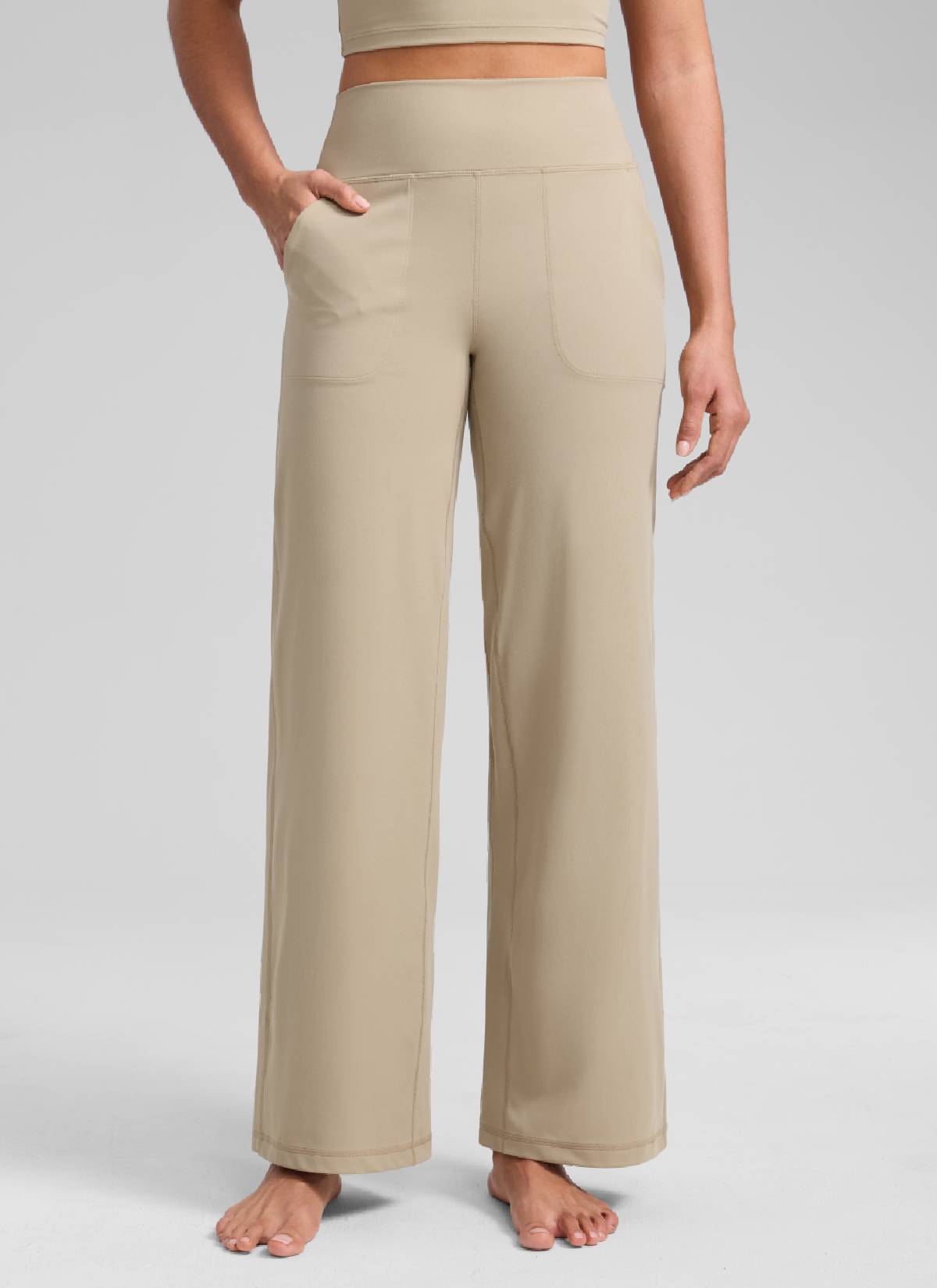CRZ YOGA Pantalones de Cintura Alta y Pierna Ancha con Bolsillos Roble
