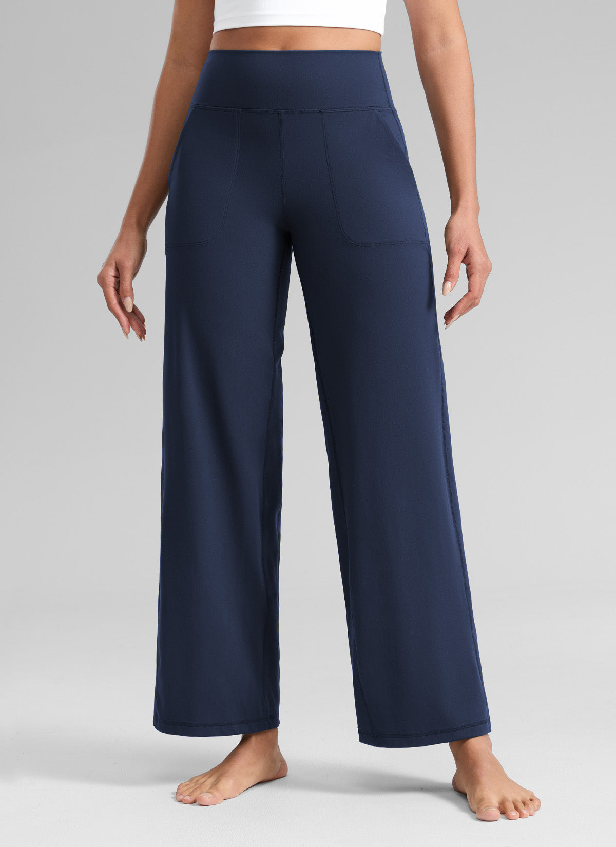 CRZ YOGA Pantalones de Cintura Alta y Pierna Ancha con Bolsillos Azul Club
