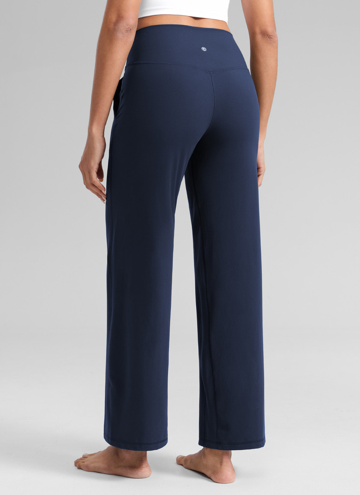 CRZ YOGA Pantalones de Cintura Alta y Pierna Ancha con Bolsillos Azul Club