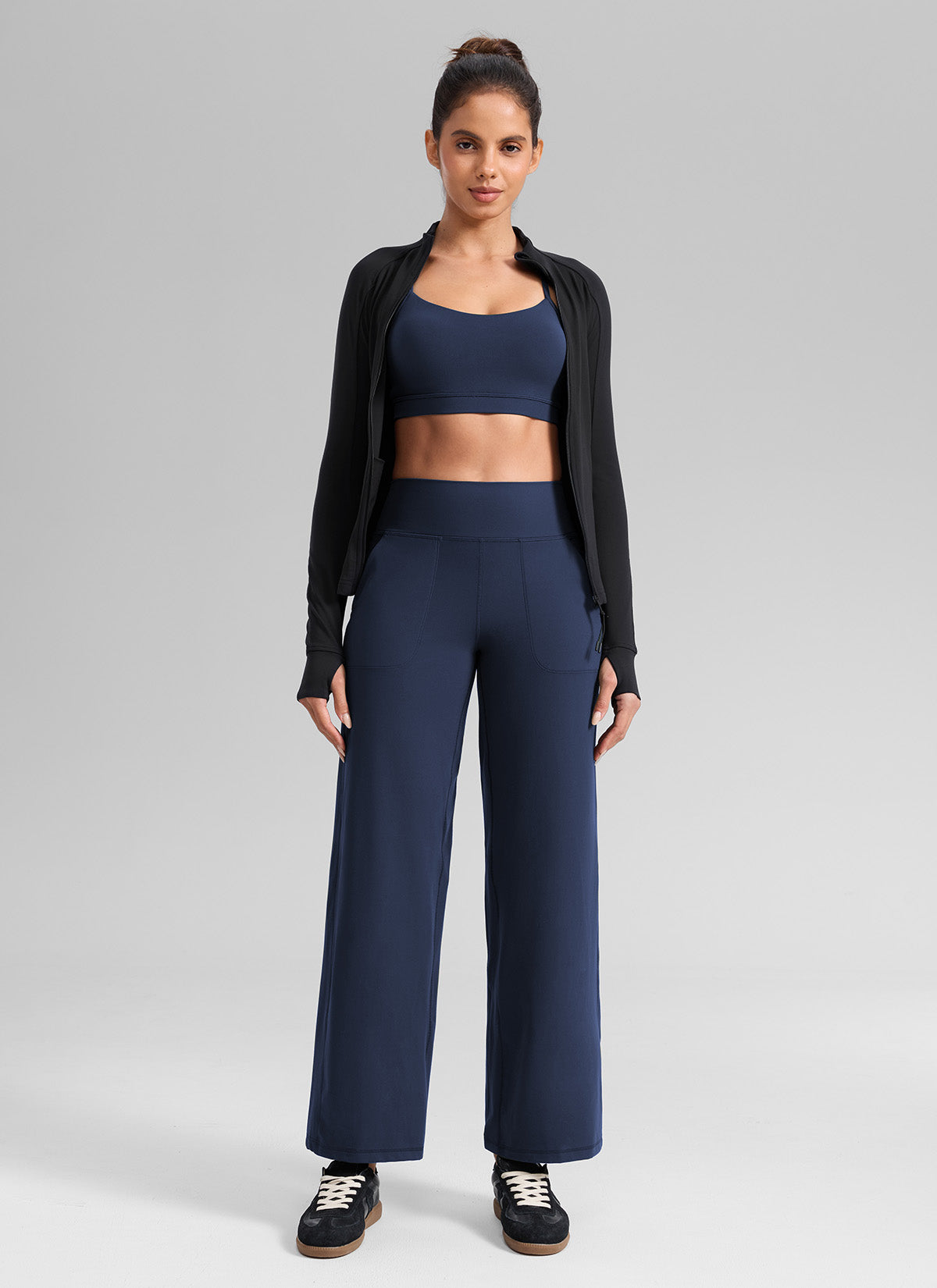 CRZ YOGA Pantalones de Cintura Alta y Pierna Ancha con Bolsillos Azul Club