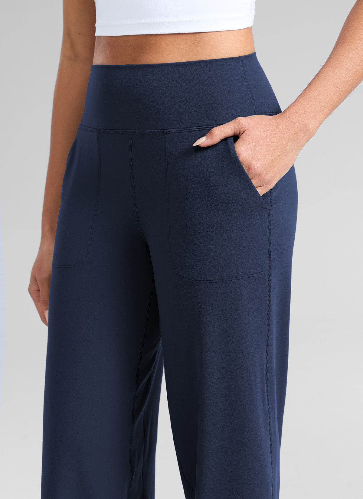 CRZ YOGA Pantalones de Cintura Alta y Pierna Ancha con Bolsillos Azul Club