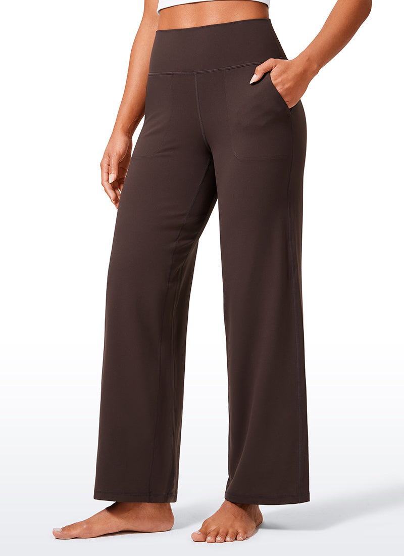 CRZ YOGA Pantalones de Cintura Alta y Pierna Ancha con Bolsillos Marrón Fudge Caliente
