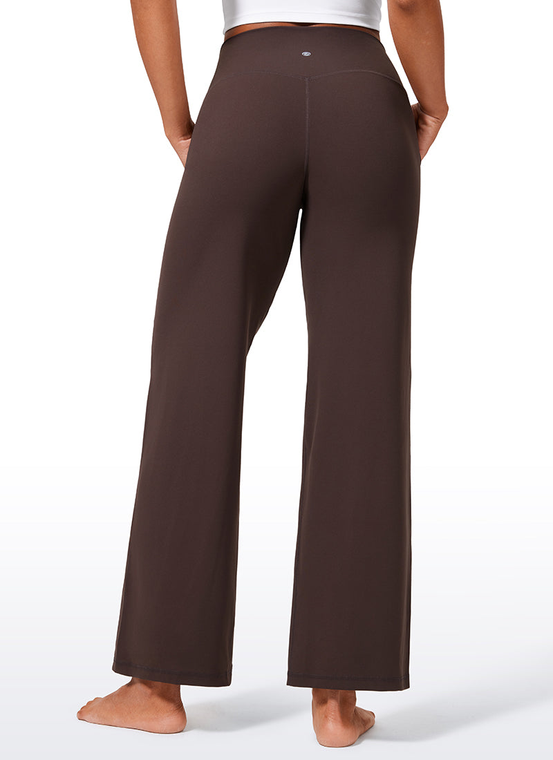 CRZ YOGA Pantalones de Cintura Alta y Pierna Ancha con Bolsillos Marrón Fudge Caliente