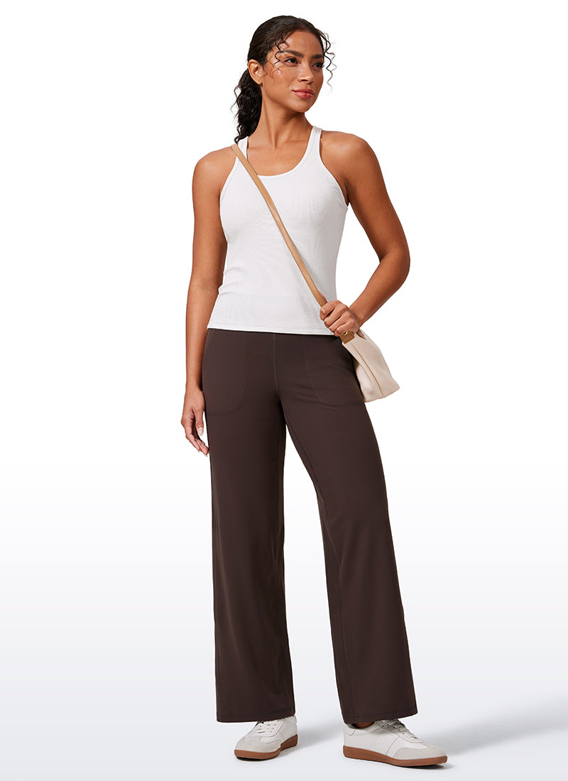CRZ YOGA Pantalones de Cintura Alta y Pierna Ancha con Bolsillos Marrón Fudge Caliente