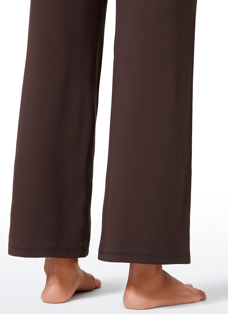 CRZ YOGA Pantalones de Cintura Alta y Pierna Ancha con Bolsillos Marrón Fudge Caliente