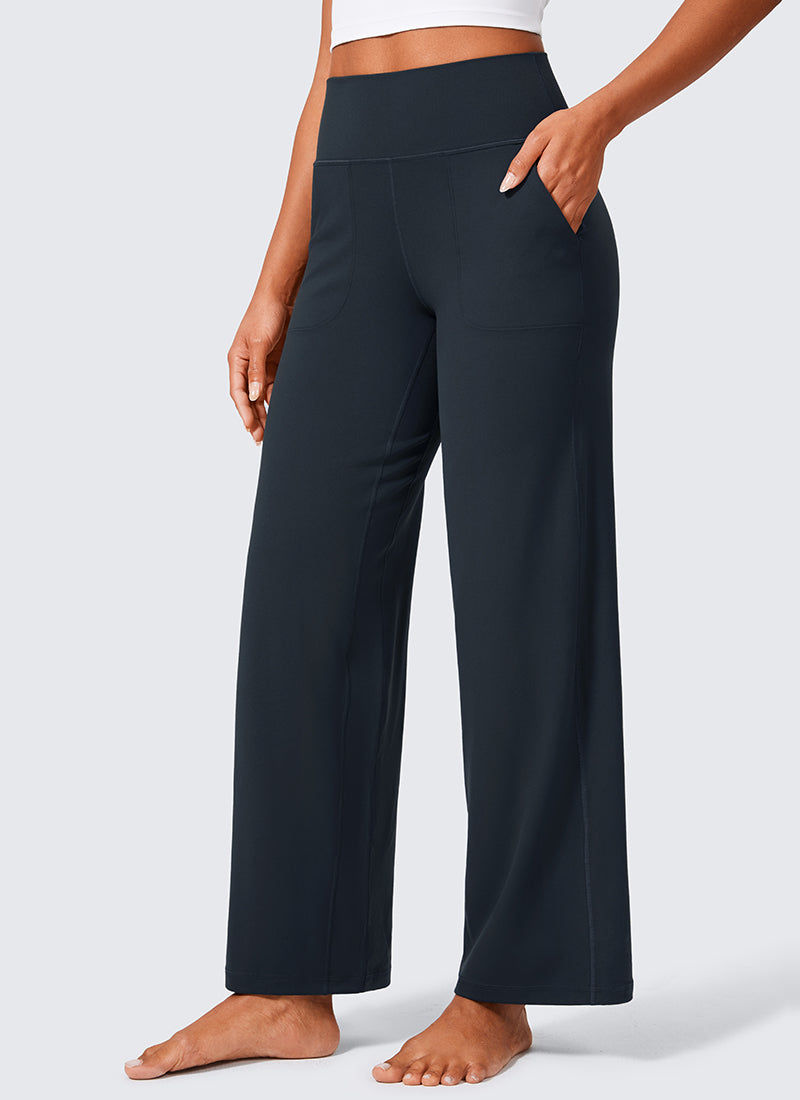 CRZ YOGA Pantalones de Cintura Alta y Pierna Ancha con Bolsillos True Navy