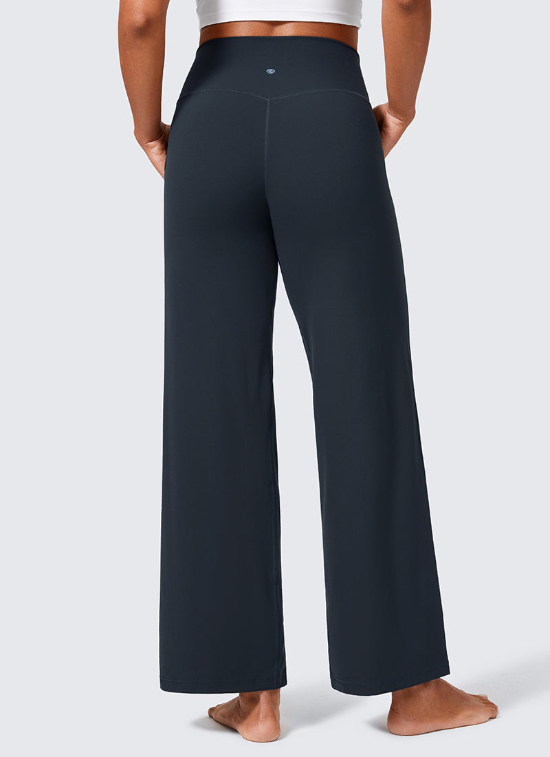 CRZ YOGA Pantalones de Cintura Alta y Pierna Ancha con Bolsillos True Navy