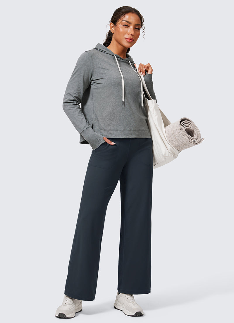 CRZ YOGA Pantalones de Cintura Alta y Pierna Ancha con Bolsillos True Navy
