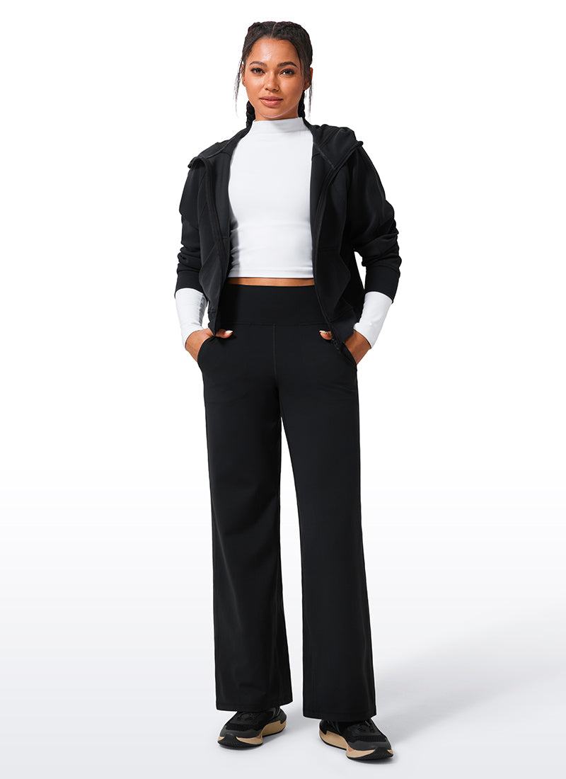 CRZ YOGA Pantalones de Cintura Alta y Pierna Ancha con Bolsillos Negro